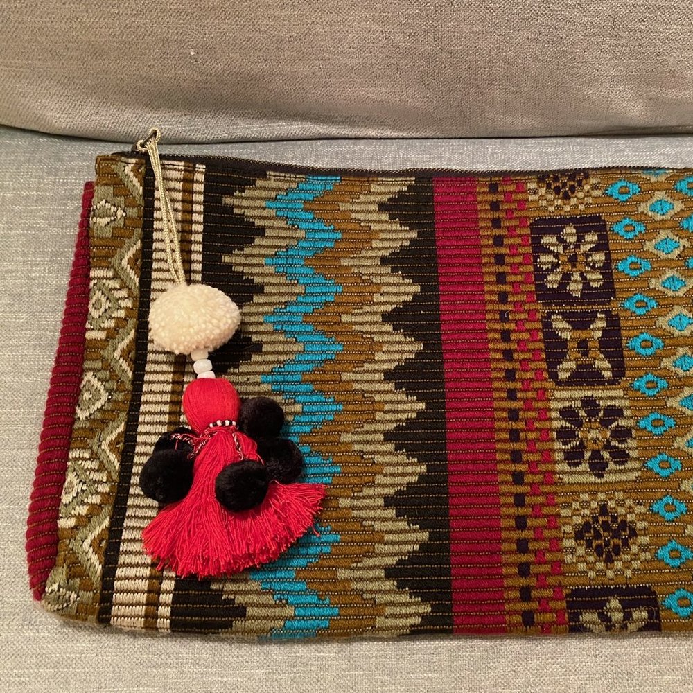 Roberta Freyman Patterned Clutch with Tassel